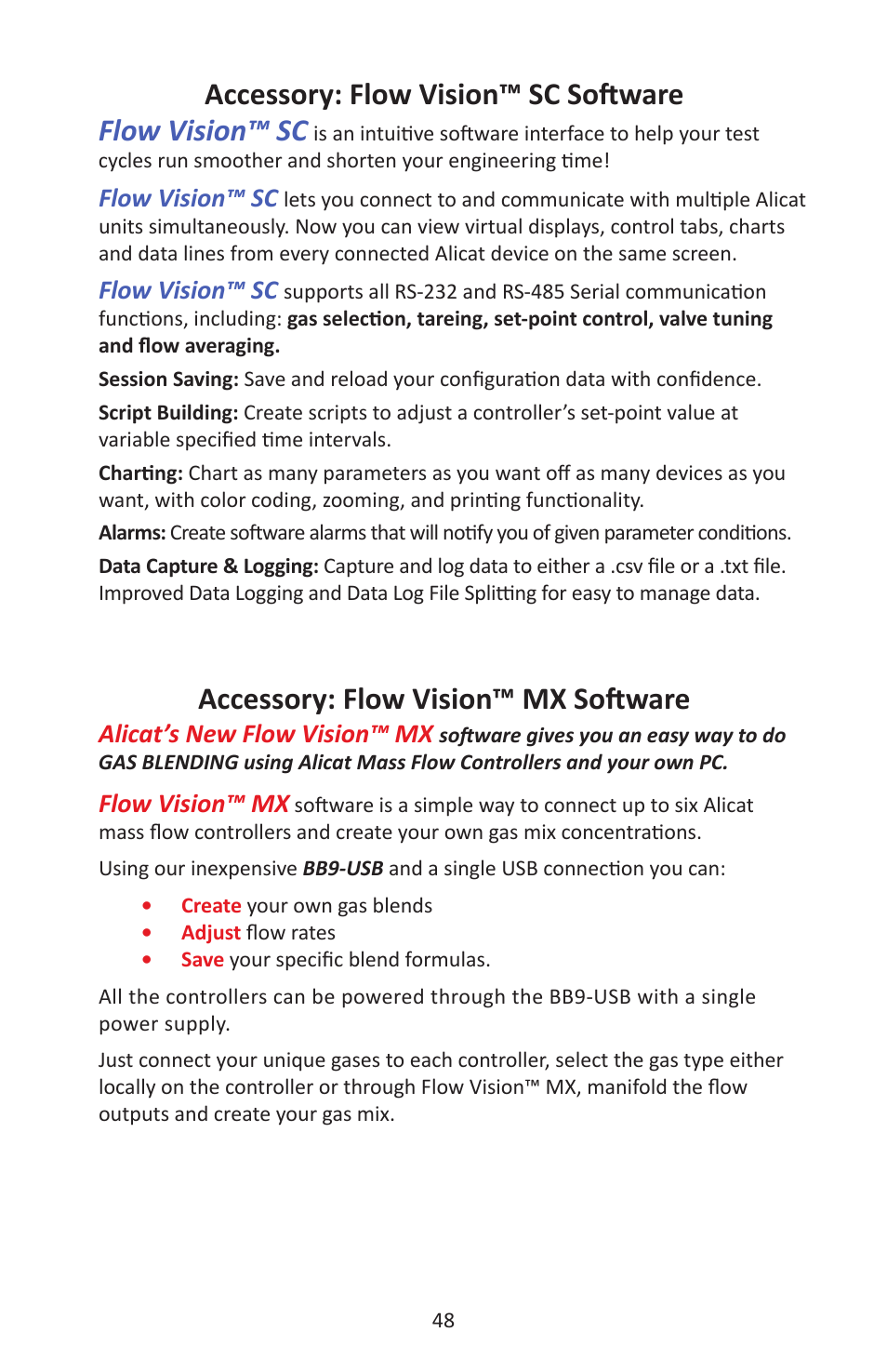 Accessory: flow vision™ mx software | Alicat P Series Pressure Gauge User Manual | Page 48 / 88