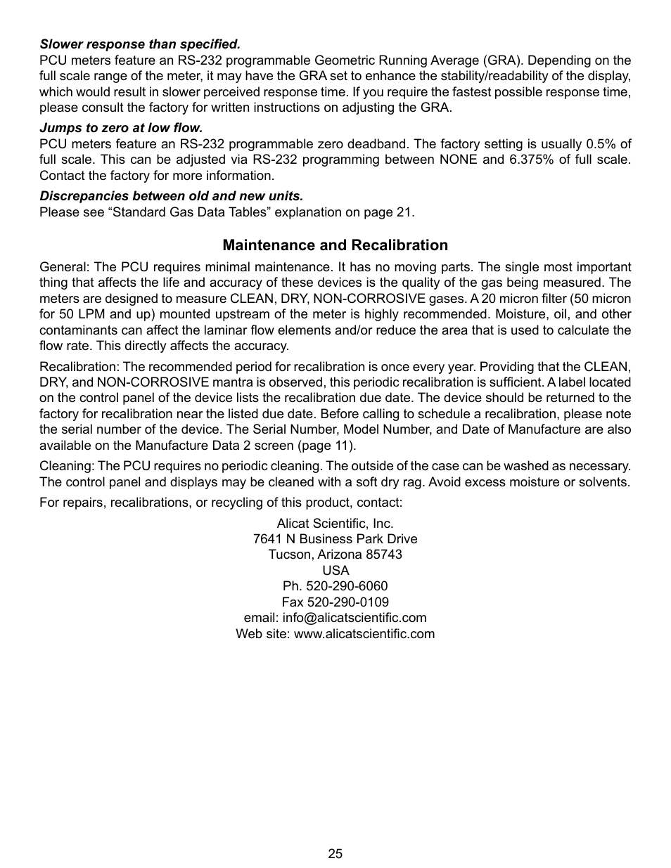 Alicat PCU Portable Calibration Unit User Manual | Page 25 / 27