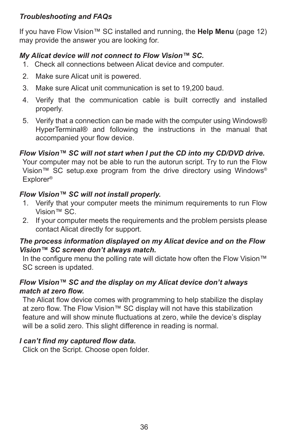 Alicat Flow Vision SC User Manual | Page 36 / 40