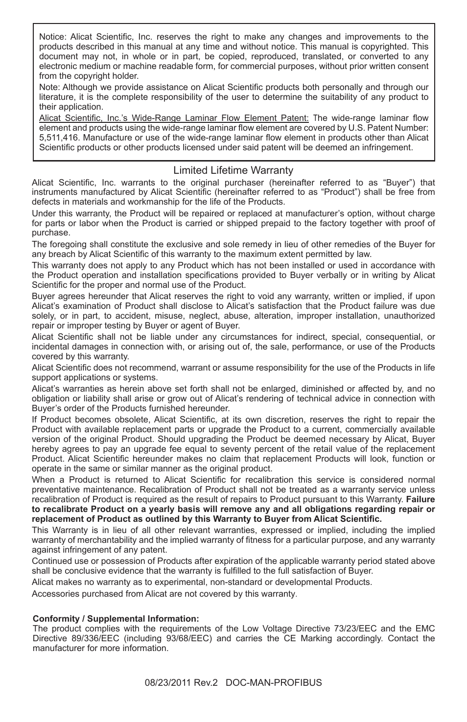 Alicat PROFIBUS User Manual | Page 2 / 12