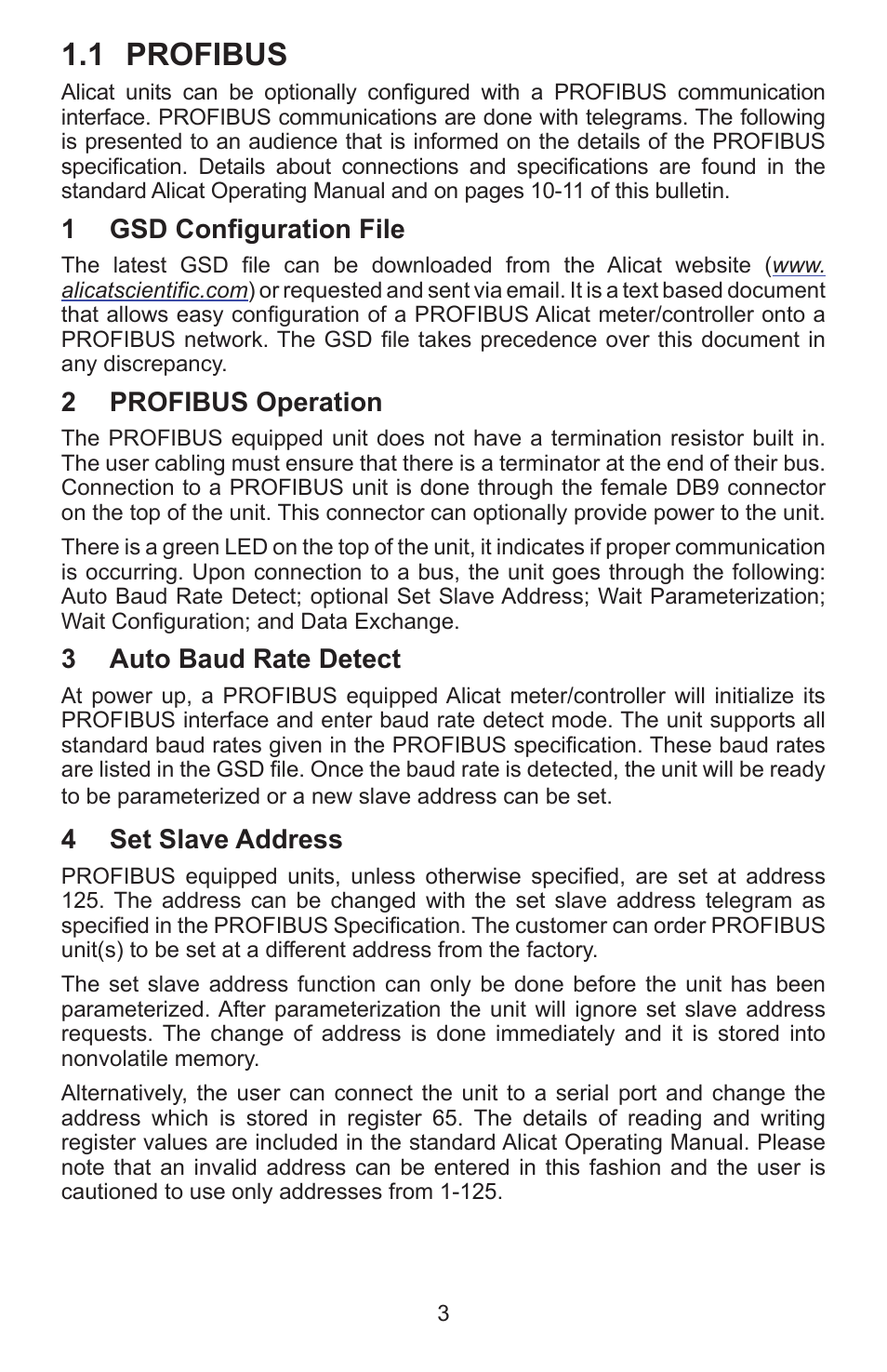 1 profibus | Alicat PROFIBUS User Manual | Page 3 / 12