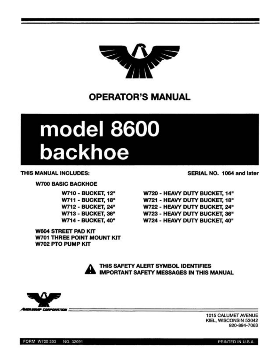 Amerequip 8600 Backhoe User Manual | 55 pages