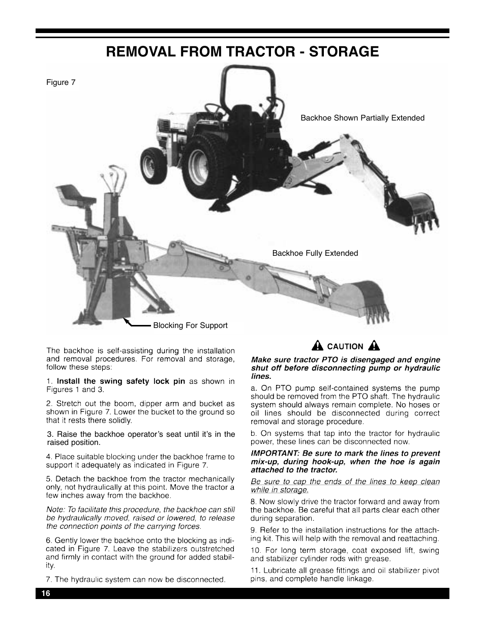 Removal from tractor - storage | Amerequip 8600 Backhoe User Manual | Page 15 / 55