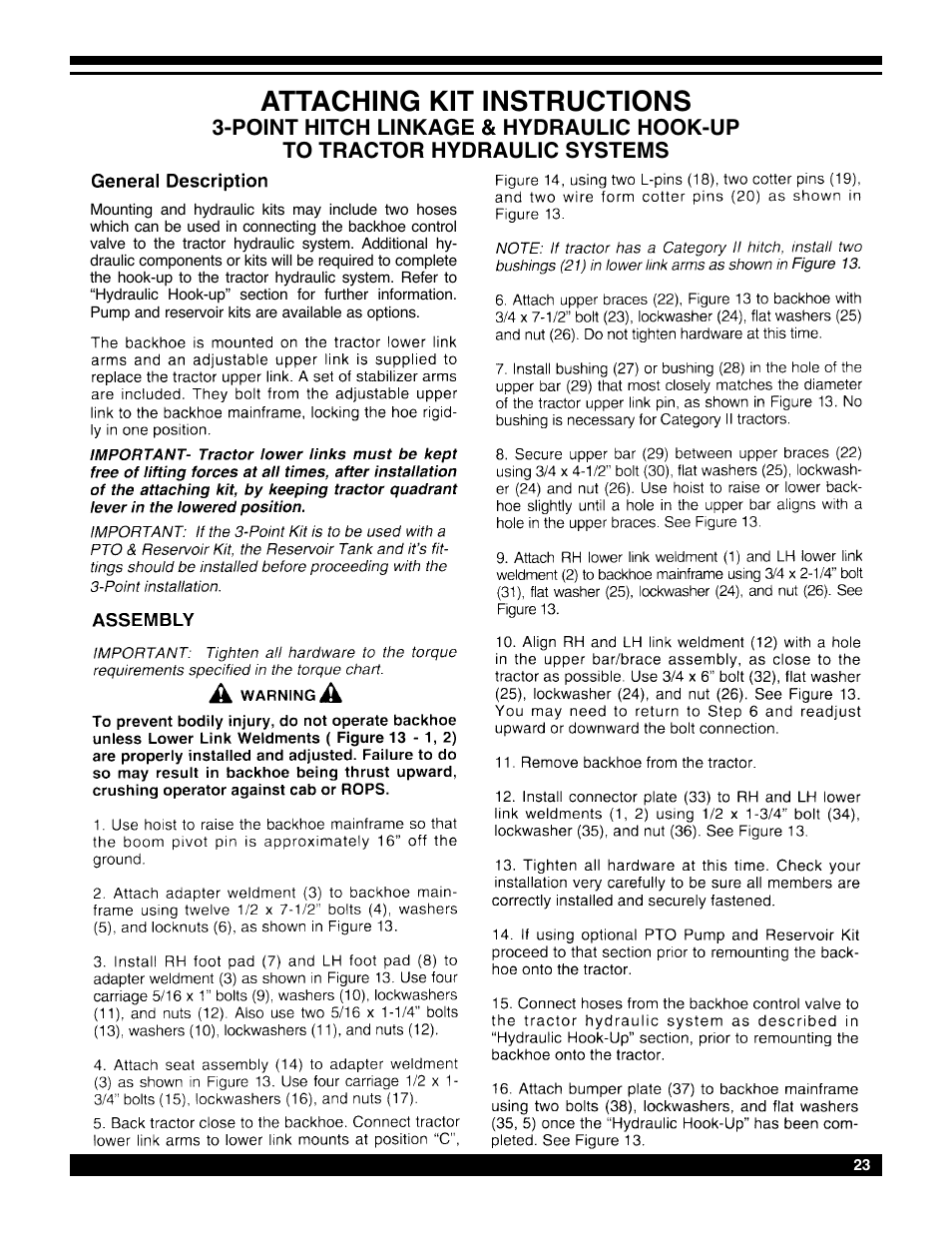 Attaching kit instructions | Amerequip 8600 Backhoe User Manual | Page 22 / 55