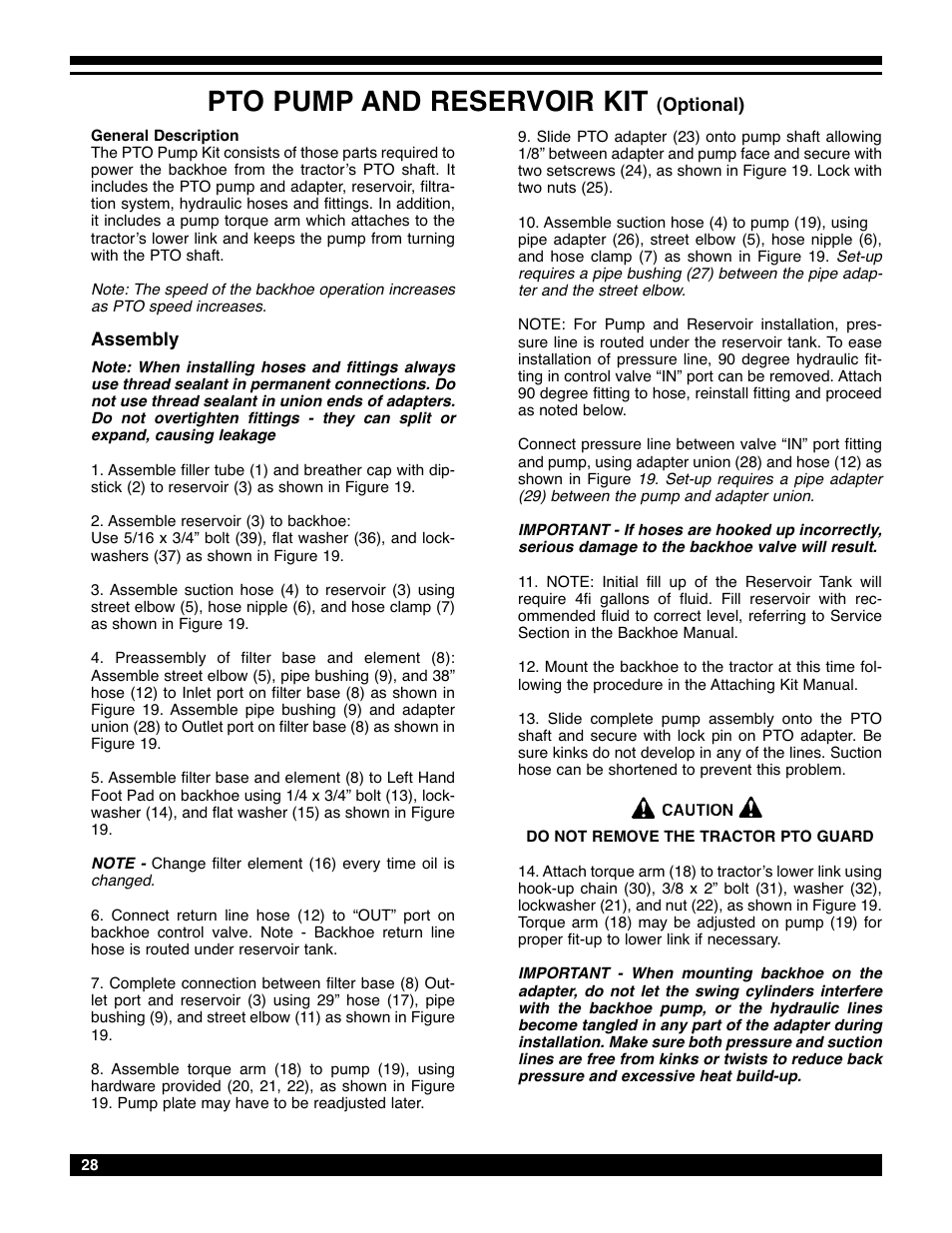 Pto pump and reservoir kit | Amerequip 8600 Backhoe User Manual | Page 27 / 55