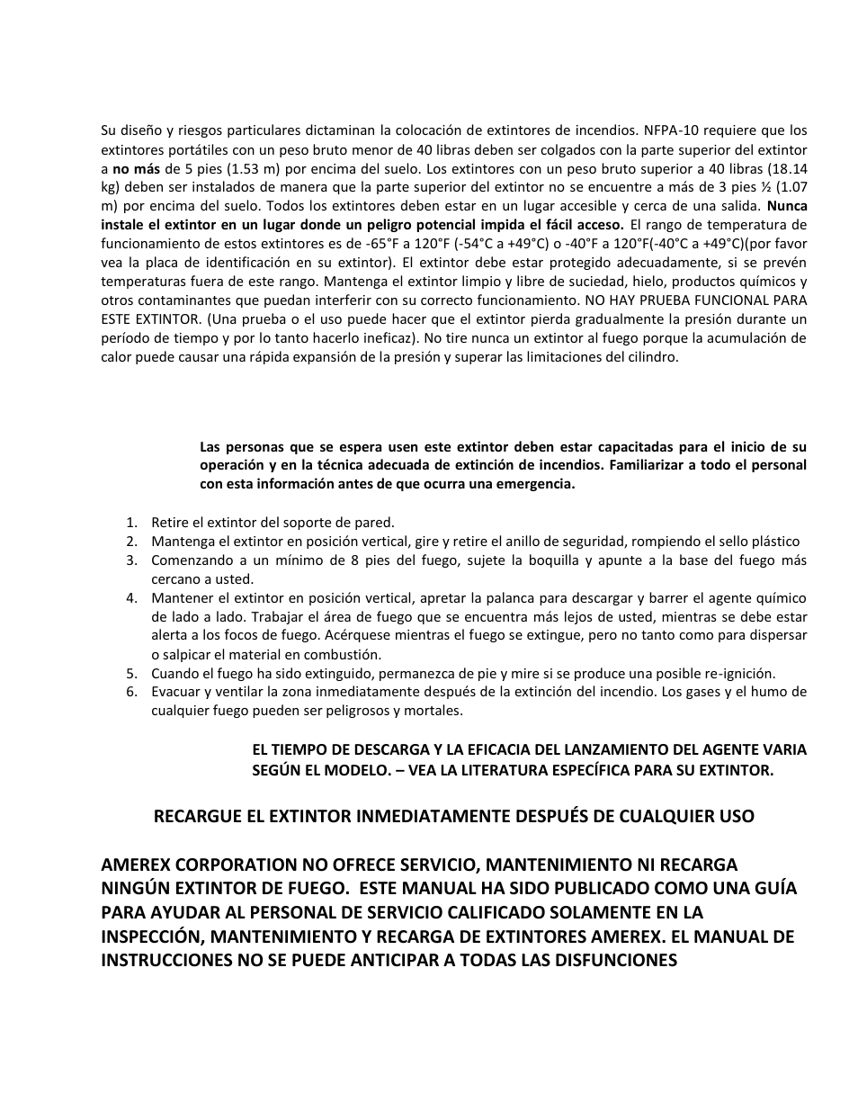 Instalación, Operación | Amerex 05602 User Manual | Page 2 / 11
