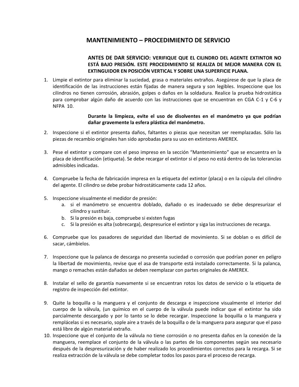Mantenimiento – procedimiento de servicio | Amerex 05602 User Manual | Page 4 / 11