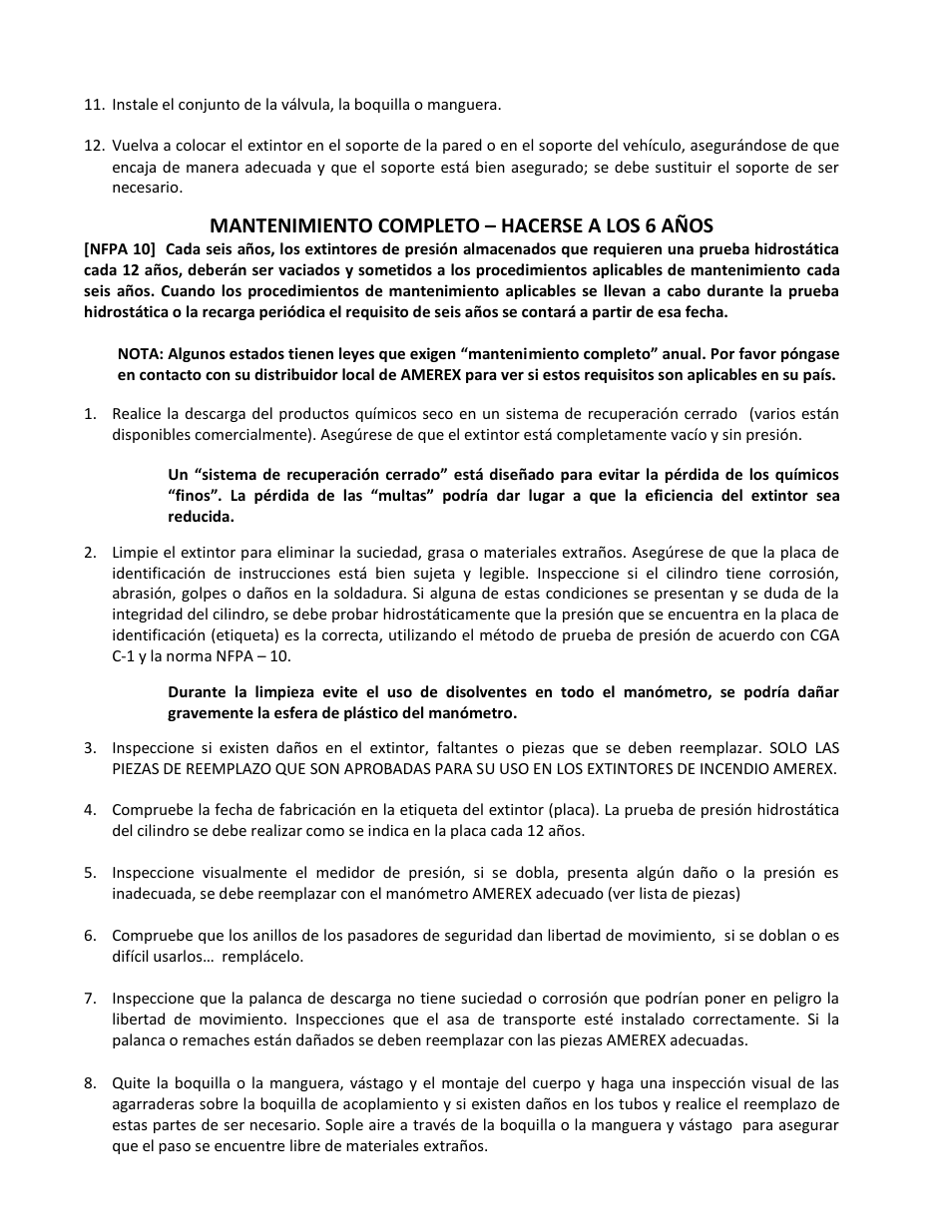 Mantenimiento completo – hacerse a los 6 años | Amerex 05602 User Manual | Page 5 / 11