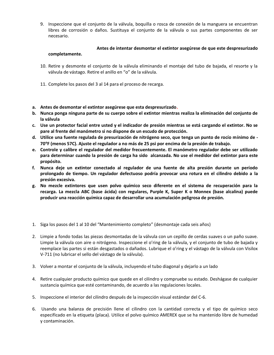 Recarga, Procedimiento de la recarga | Amerex 05602 User Manual | Page 6 / 11
