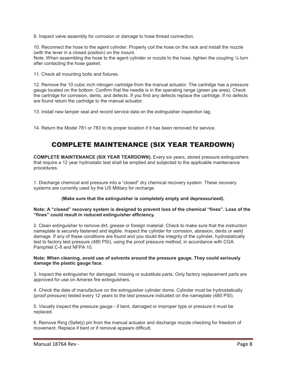 Complete maintenance (six year teardown) | Amerex 18764 User Manual | Page 8 / 13