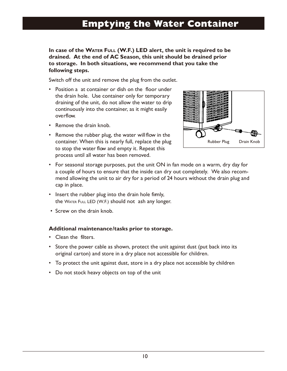 Emptying the water container | American Comfort ACW613B User Manual | Page 12 / 15