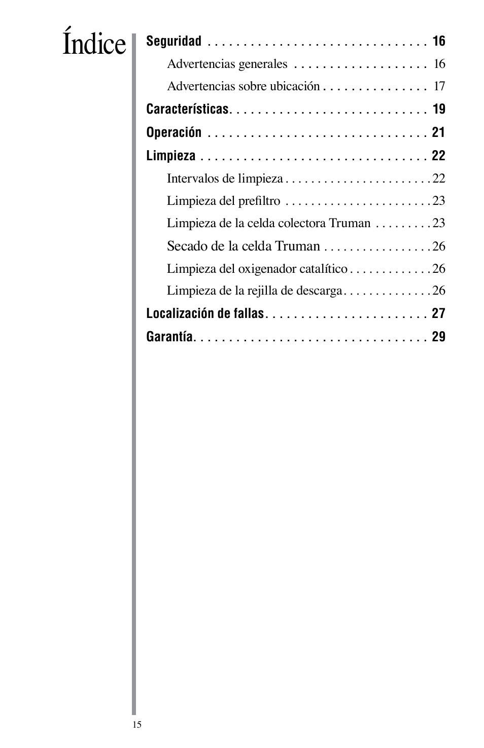 Índice | American Comfort AIR12GU User Manual | Page 18 / 48