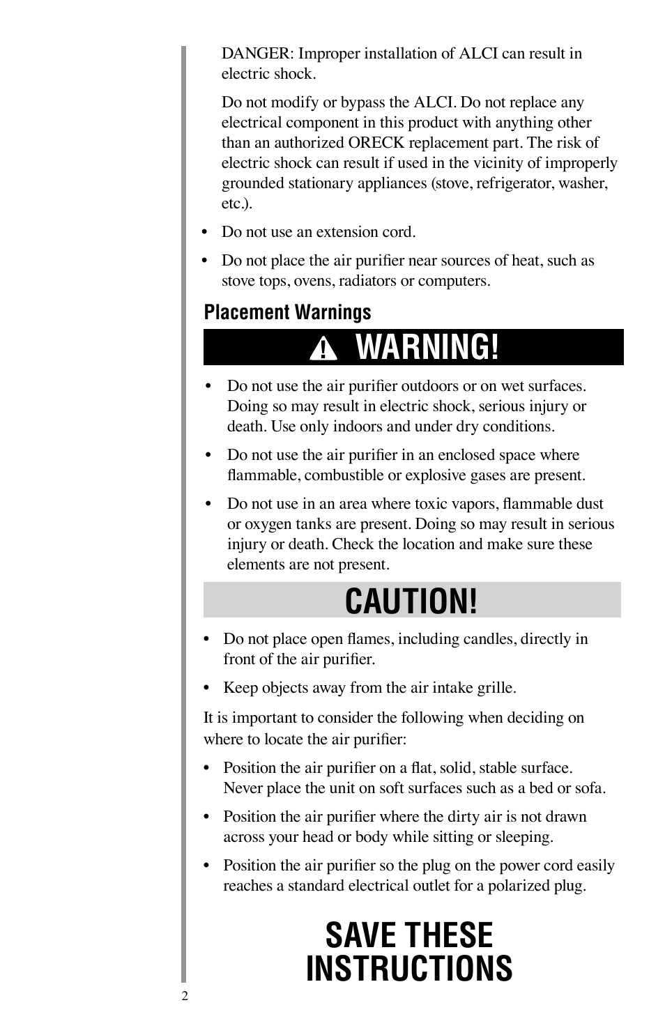 Warning, Save these instructions caution | American Comfort AIR12GU User Manual | Page 5 / 48