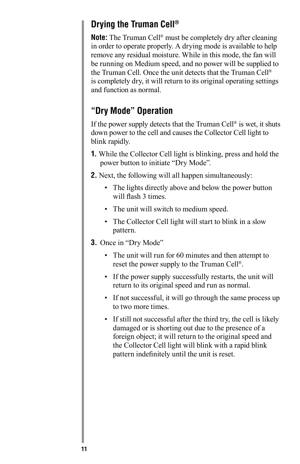 Drying the truman cell, Dry mode” operation | American Comfort AIR16 User Manual | Page 12 / 48