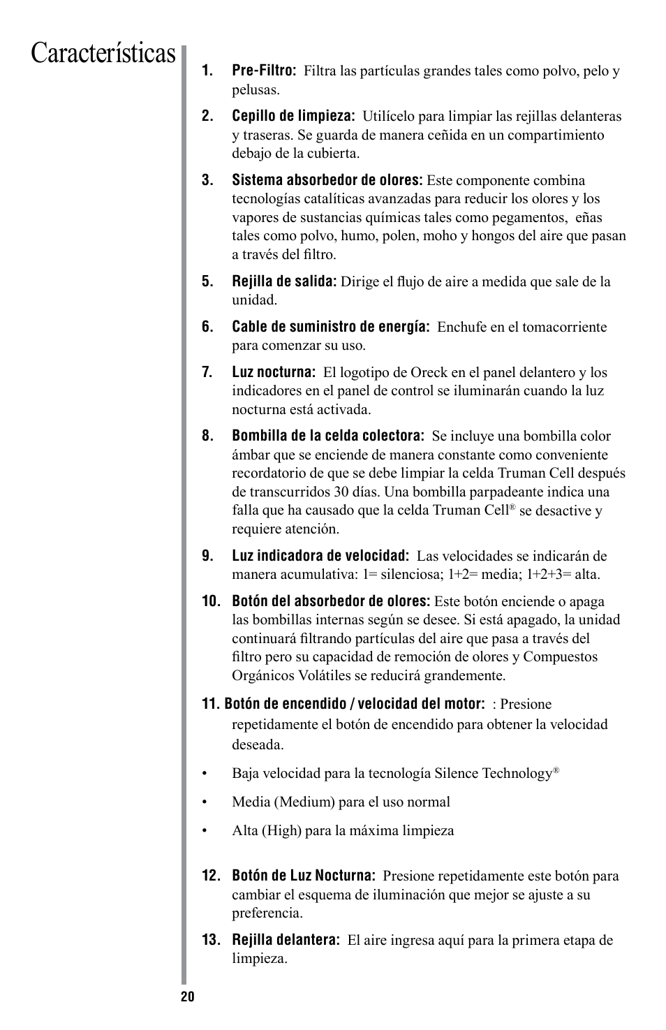 Características | American Comfort AIR16 User Manual | Page 21 / 48