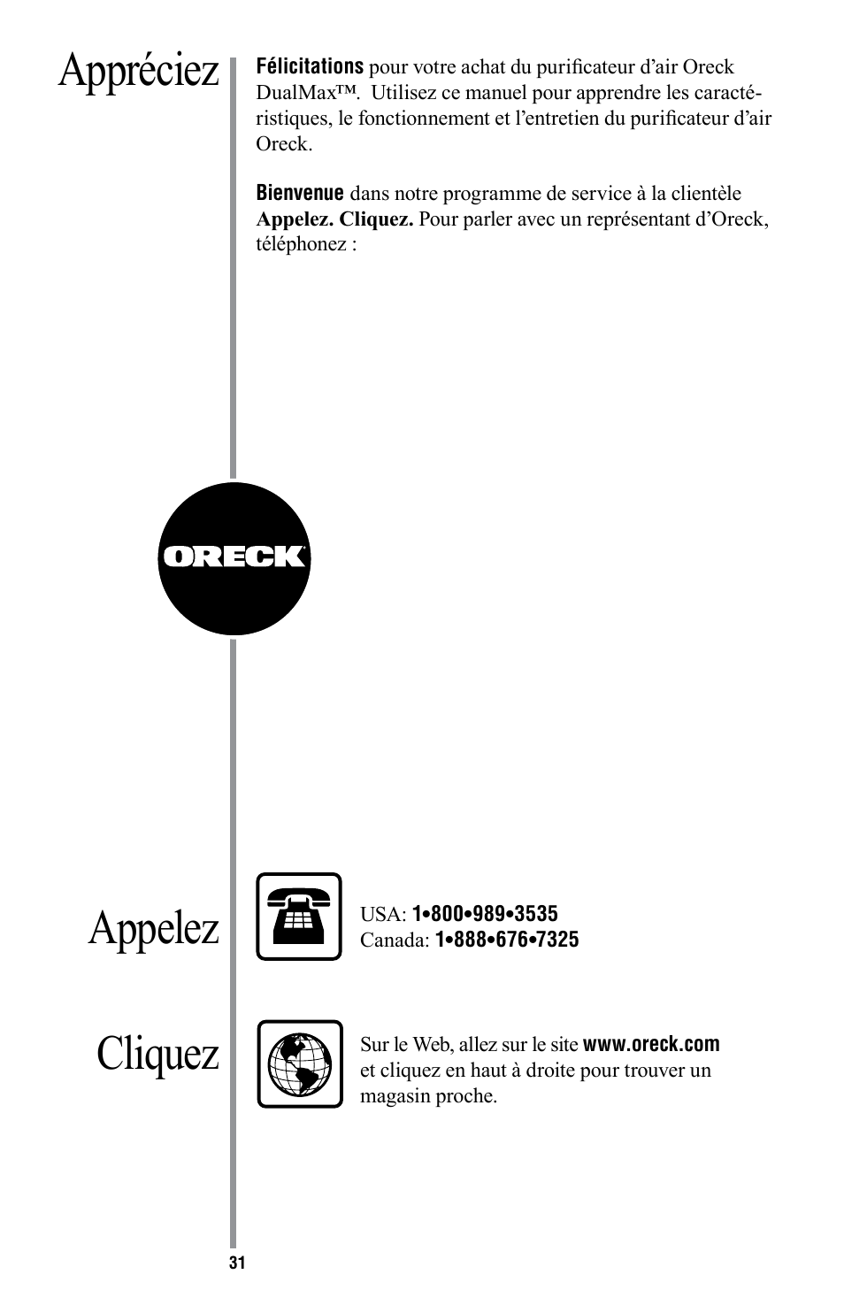 Other oreck accessories available at, Appréciez, Cliquez appelez | American Comfort AIR16 User Manual | Page 32 / 48