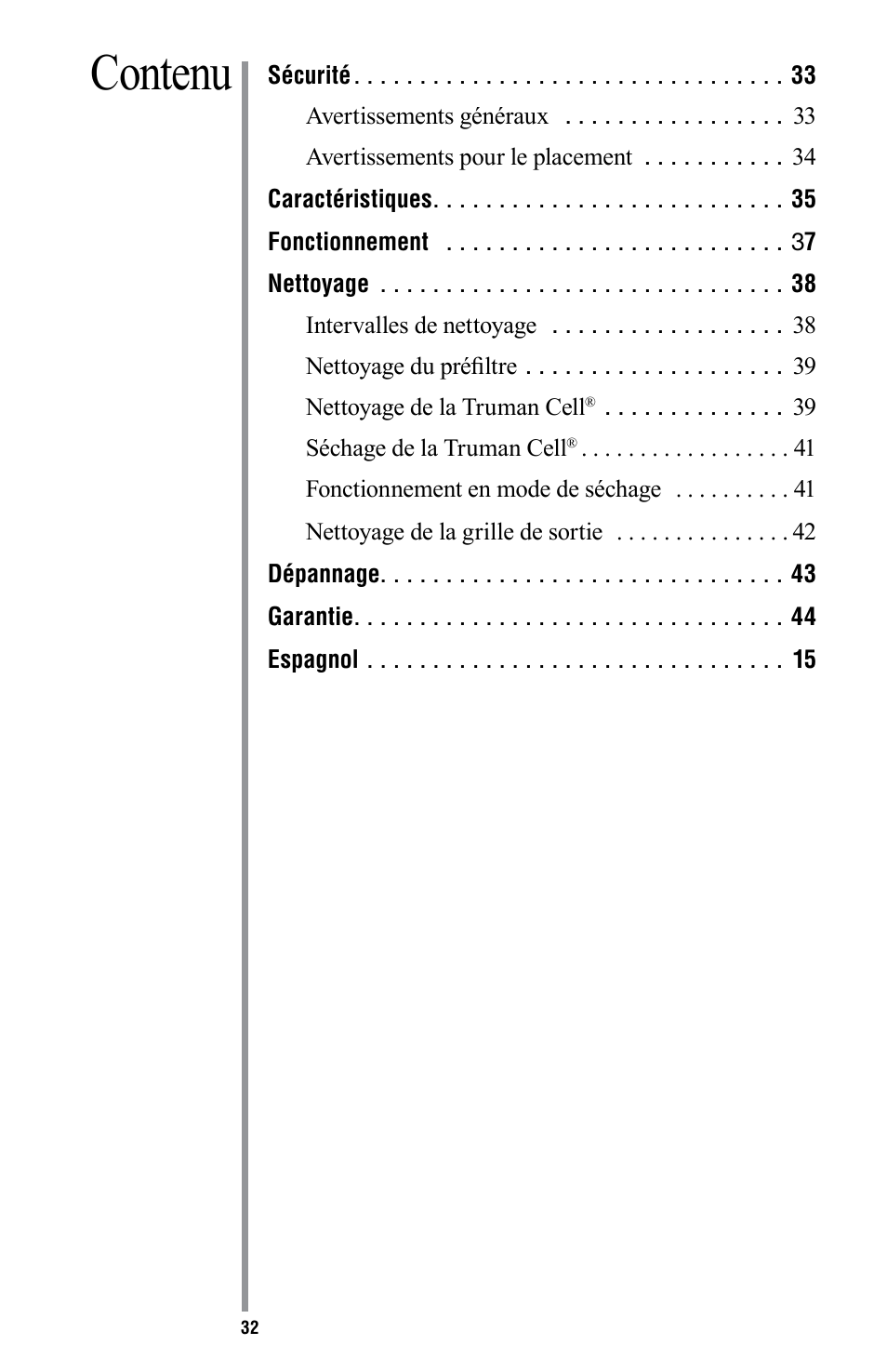 Contenu | American Comfort AIR16 User Manual | Page 33 / 48