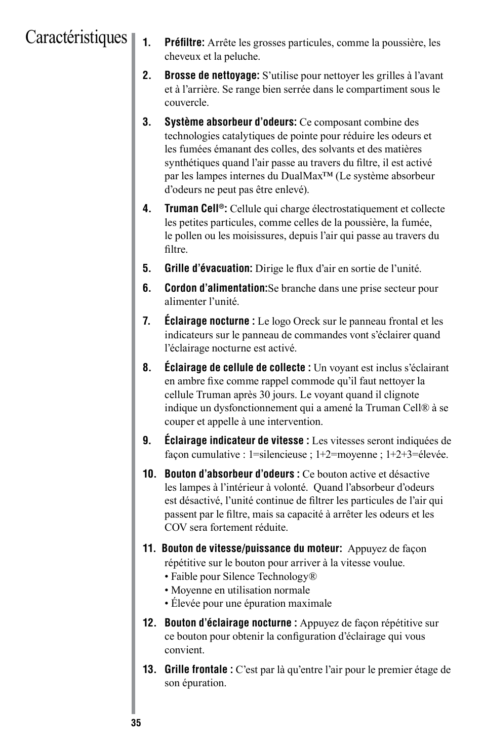 Caractéristiques | American Comfort AIR16 User Manual | Page 36 / 48