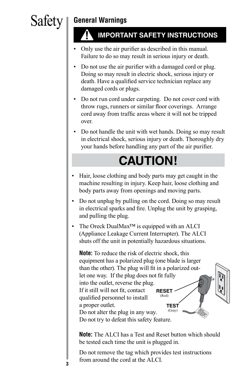 Safety, Caution | American Comfort AIR16 User Manual | Page 4 / 48