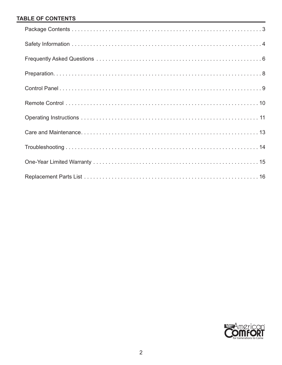 American Comfort ACW0063 User Manual | Page 2 / 16