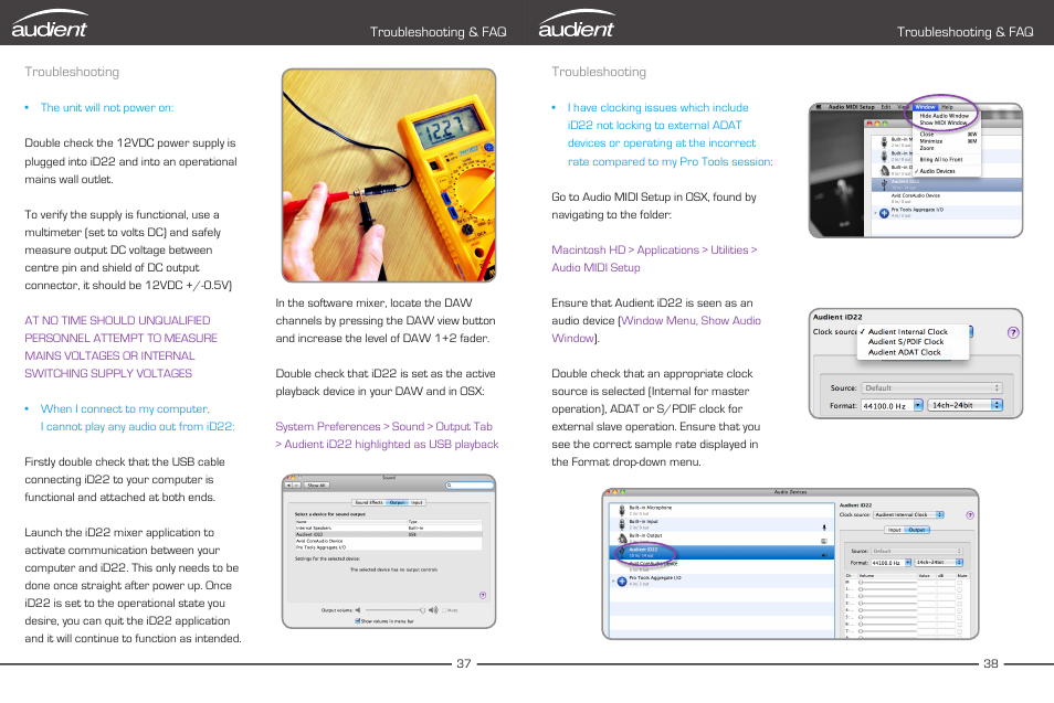 Troubleshooting | Audient iD22 User Manual | Page 21 / 25