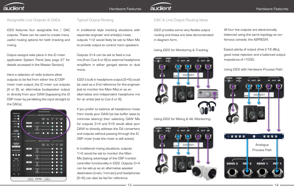 Assignable line outputs & dac, Output routing ideas | Audient iD22 User Manual | Page 9 / 25