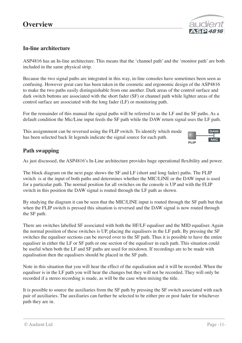 Overview | Audient ASP4816 - Compact Analogue Recording Console User Manual | Page 11 / 51