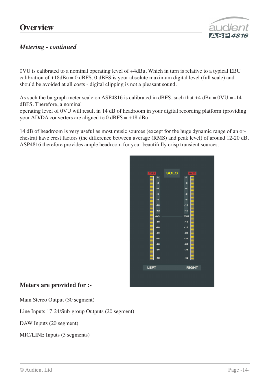 Overview | Audient ASP4816 - Compact Analogue Recording Console User Manual | Page 14 / 51