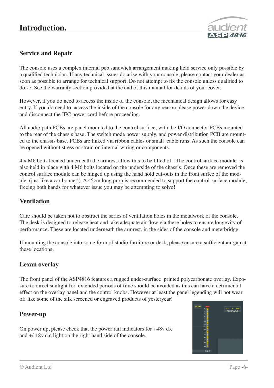 Introduction | Audient ASP4816 - Compact Analogue Recording Console User Manual | Page 6 / 51