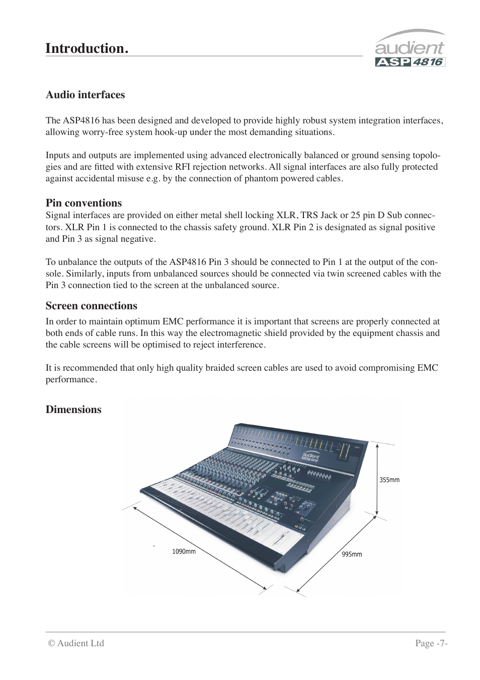 Introduction | Audient ASP4816 - Compact Analogue Recording Console User Manual | Page 7 / 51