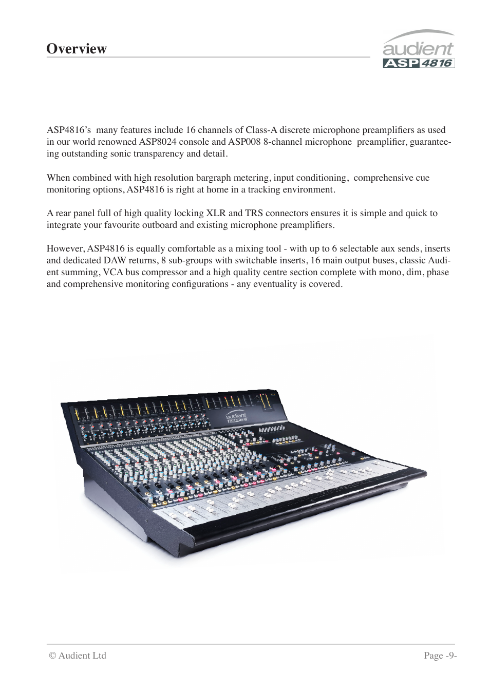 Overview | Audient ASP4816 - Compact Analogue Recording Console User Manual | Page 9 / 51
