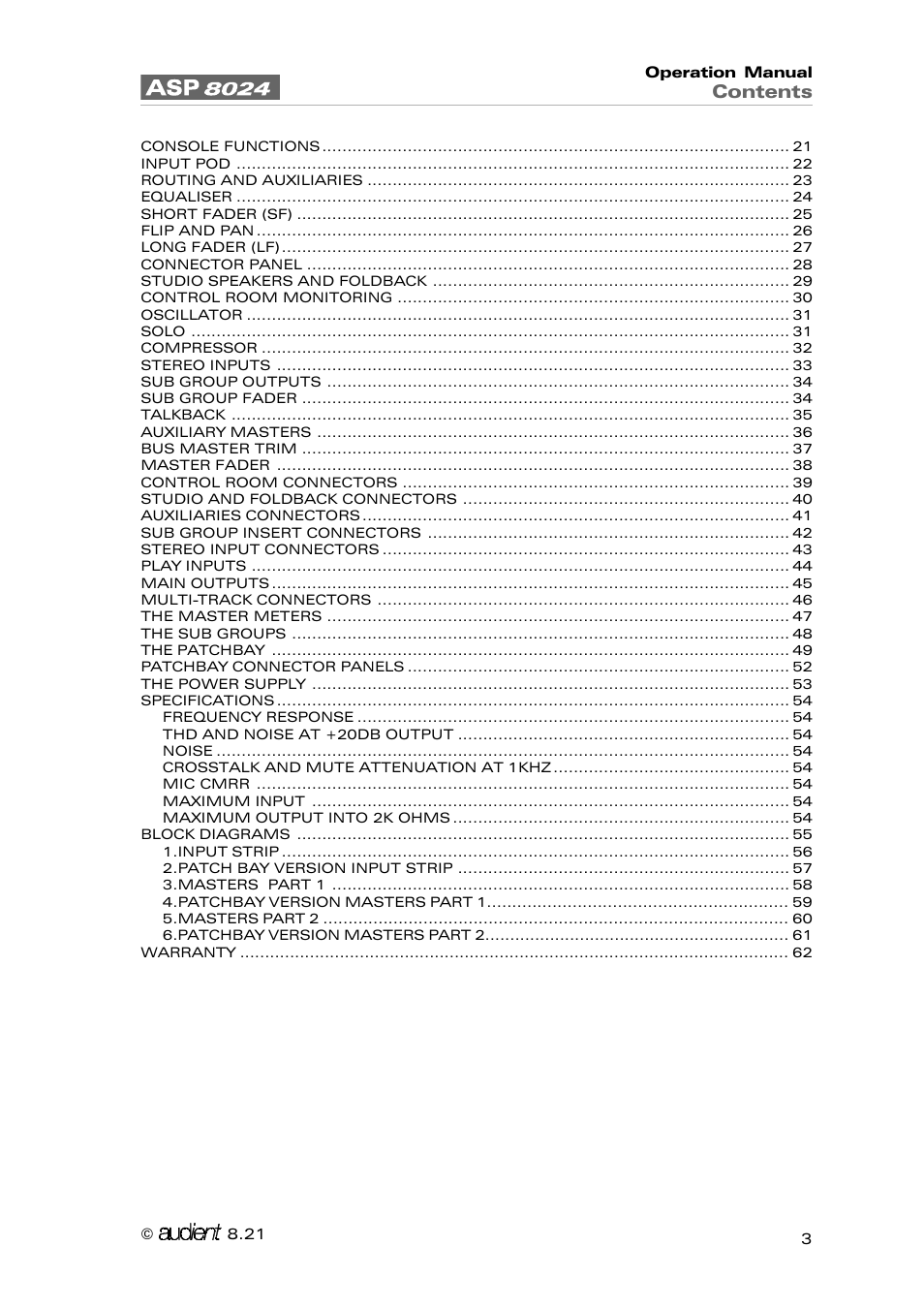 Audient ASP8024 Large Format Recording Console User Manual | Page 3 / 62