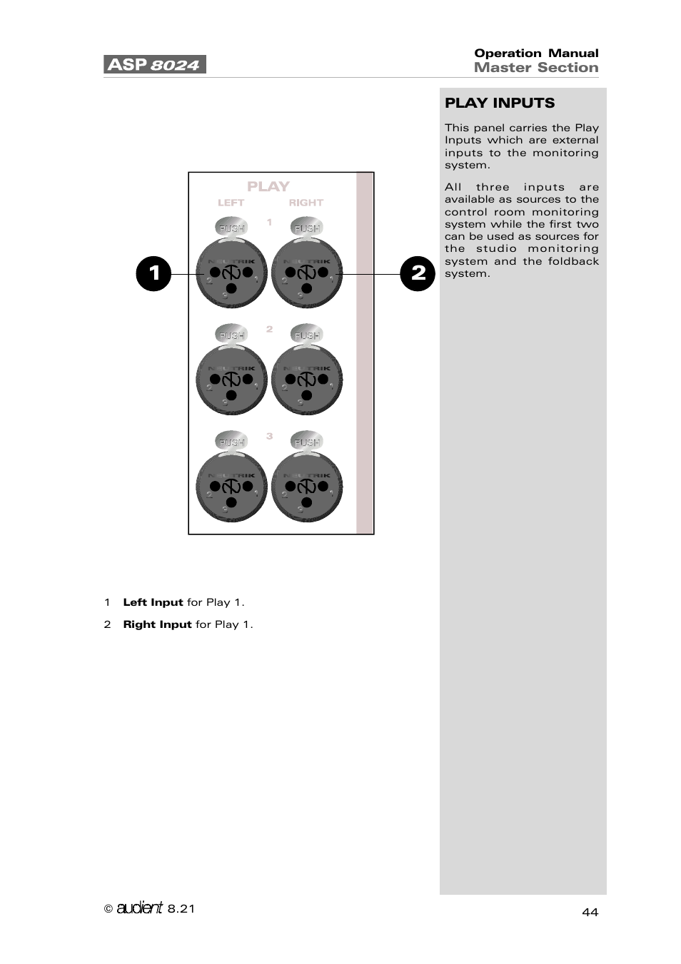 Audient ASP8024 Large Format Recording Console User Manual | Page 44 / 62