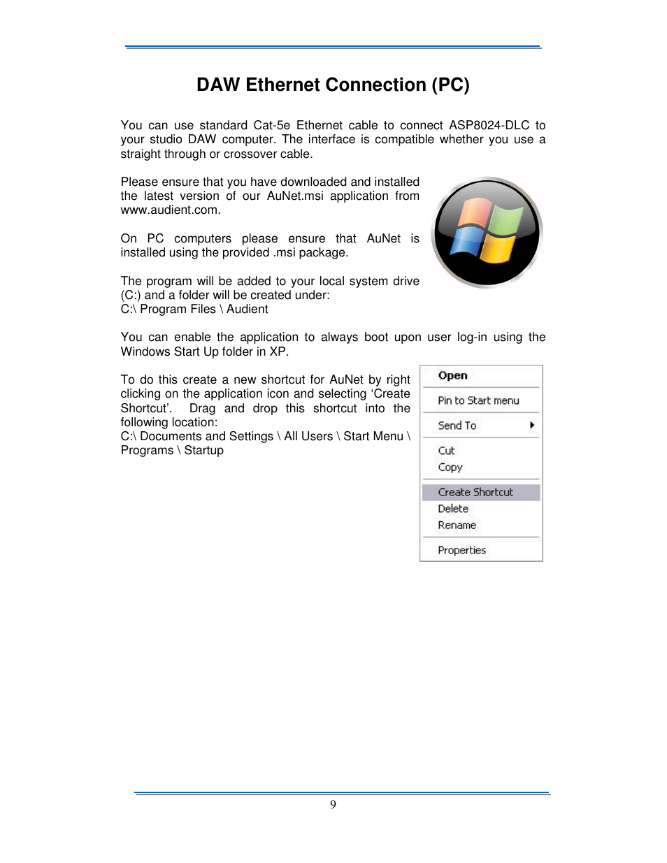 Daw ethernet connection (pc) | Audient ASP8024 Dual Layer Control Module User Manual | Page 9 / 16