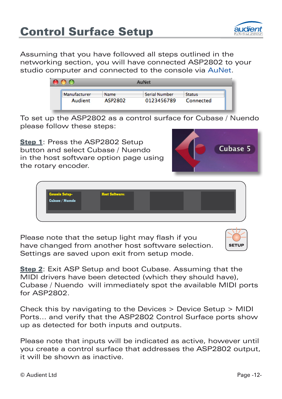 Control surface setup | Audient ASP8024 Dual Layer Control Module User Manual | Page 12 / 39