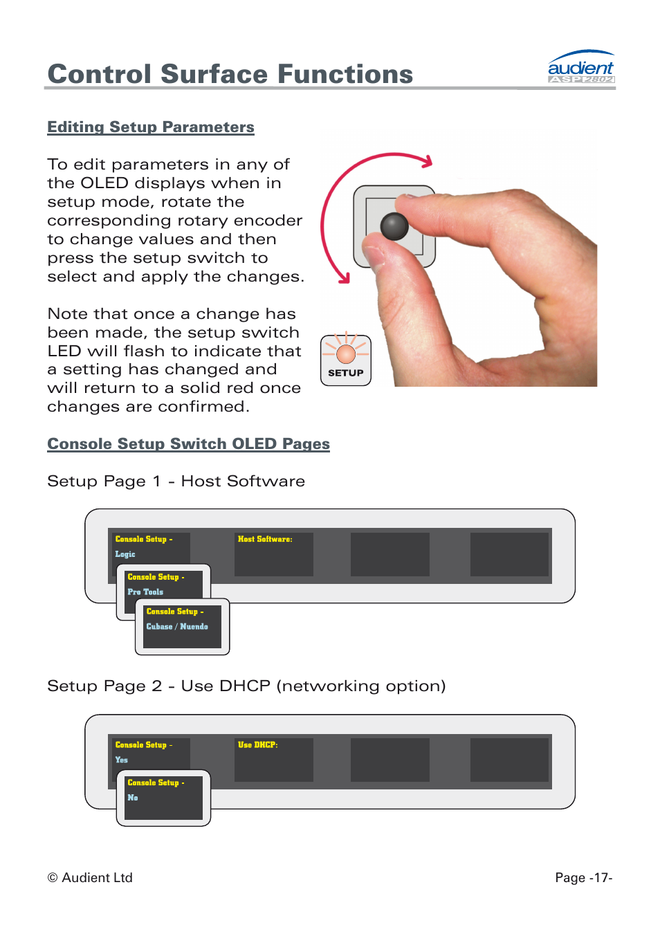 Control surface functions | Audient ASP8024 Dual Layer Control Module User Manual | Page 17 / 39