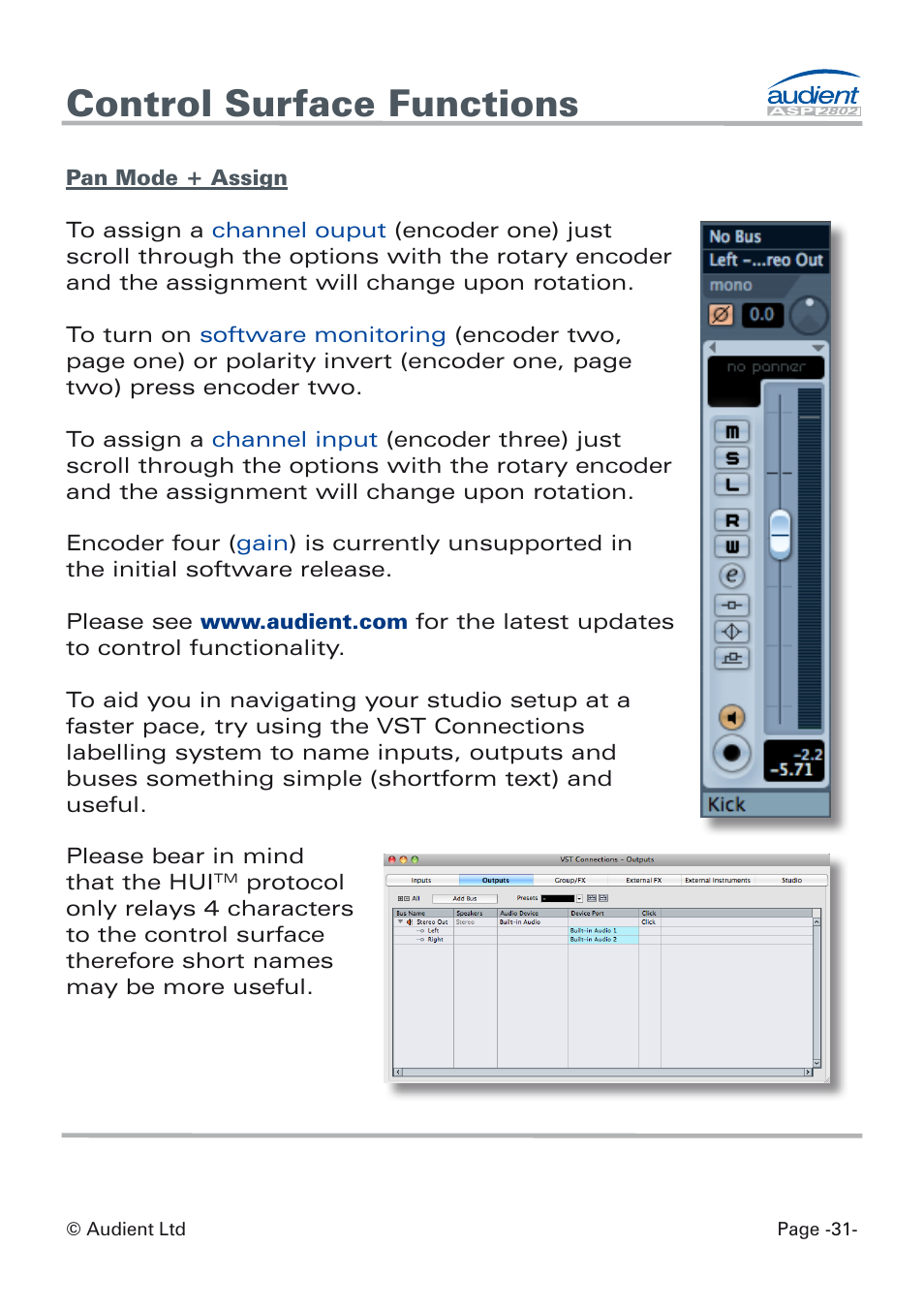 Control surface functions | Audient ASP8024 Dual Layer Control Module User Manual | Page 31 / 39