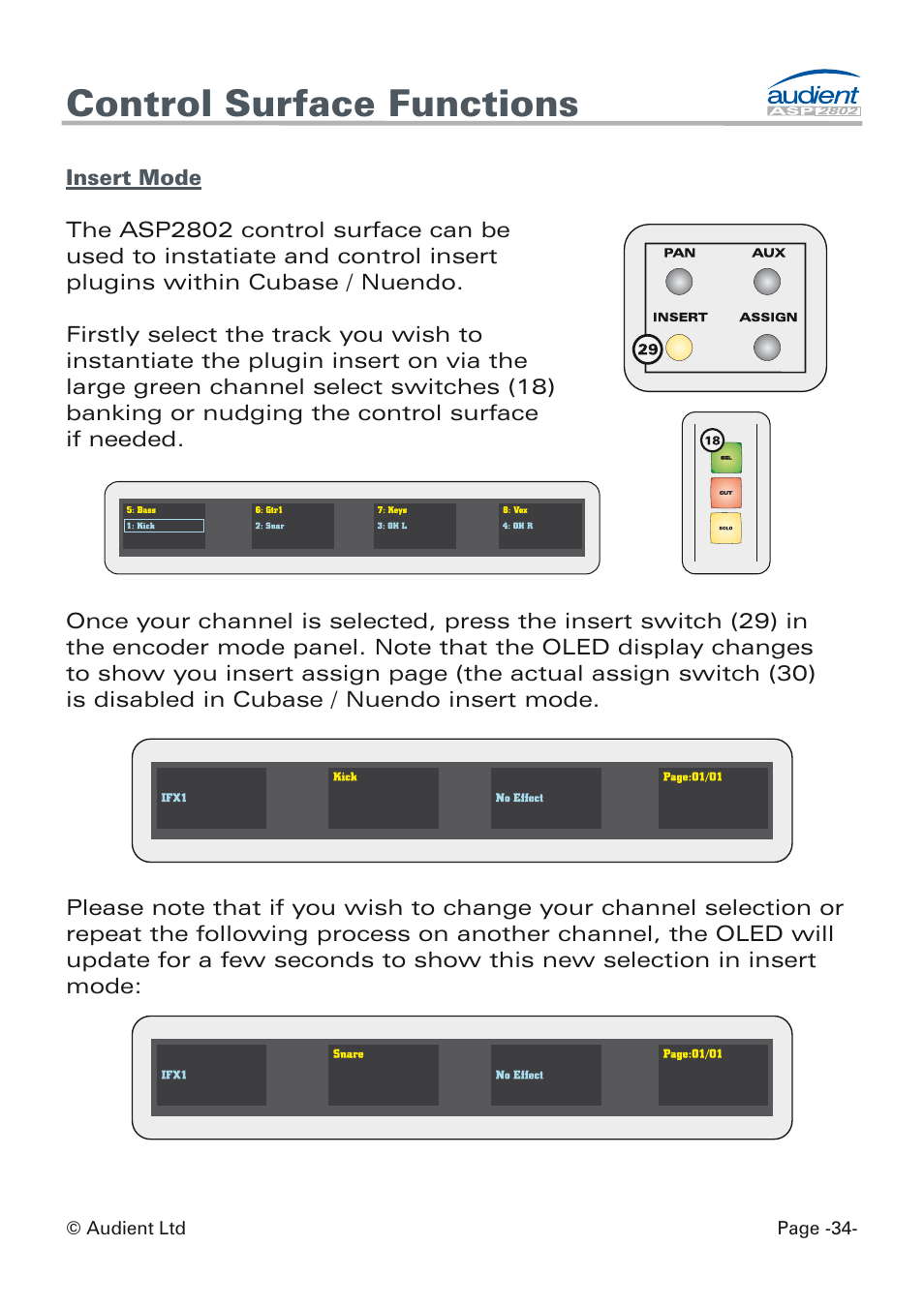 Insert mode, Control surface functions | Audient ASP8024 Dual Layer Control Module User Manual | Page 34 / 39