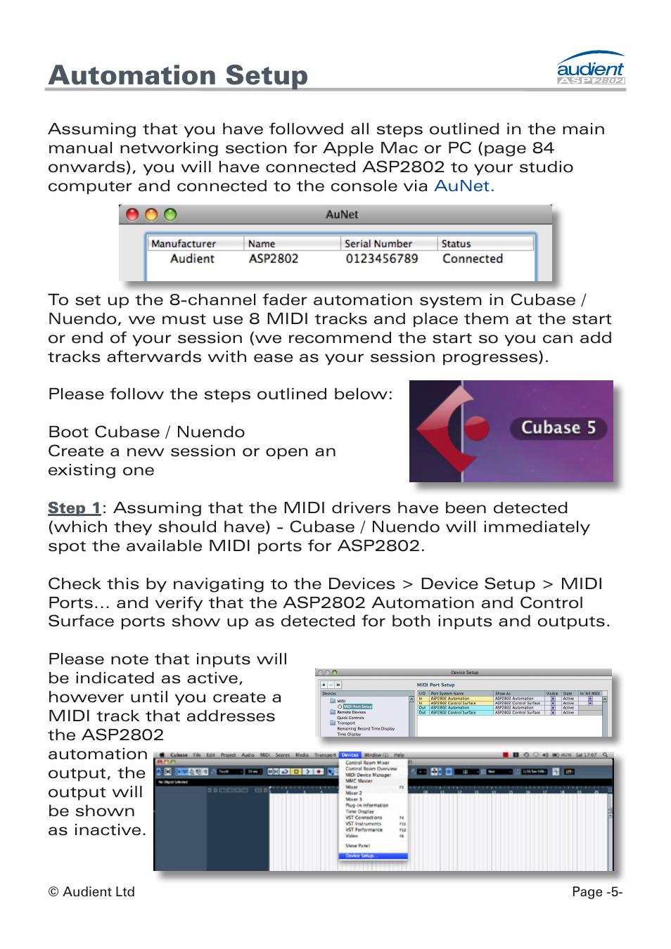 Automation setup | Audient ASP8024 Dual Layer Control Module User Manual | Page 5 / 39