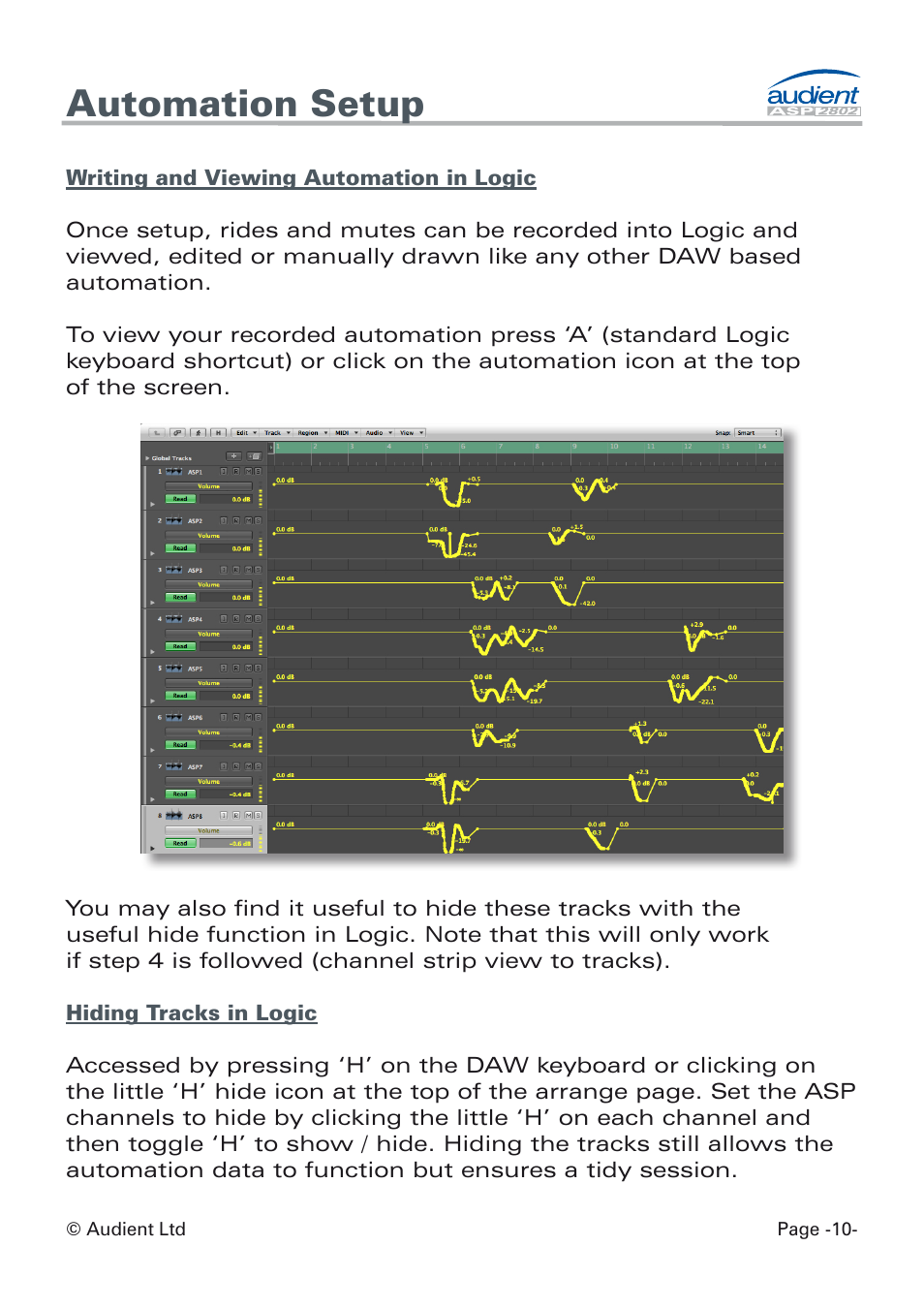 Viewing, hiding + editing automation, Automation setup | Audient ASP8024 Dual Layer Control Module User Manual | Page 10 / 47