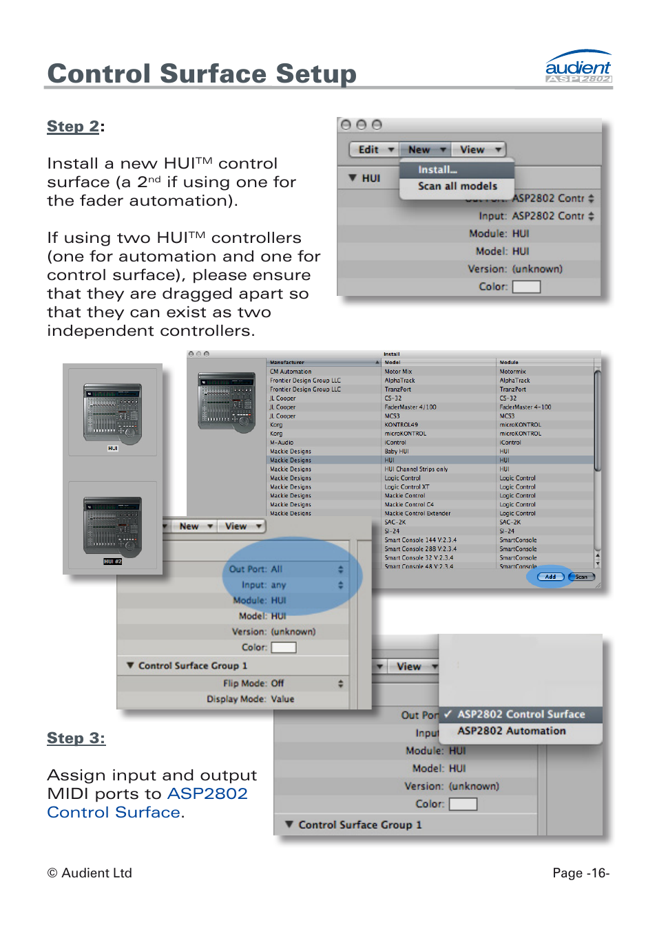 Control surface setup | Audient ASP8024 Dual Layer Control Module User Manual | Page 16 / 47