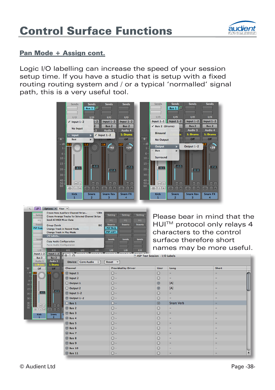 Control surface functions | Audient ASP8024 Dual Layer Control Module User Manual | Page 38 / 47