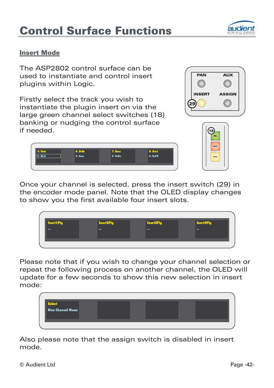 Insert mode, Control surface functions | Audient ASP8024 Dual Layer Control Module User Manual | Page 42 / 47