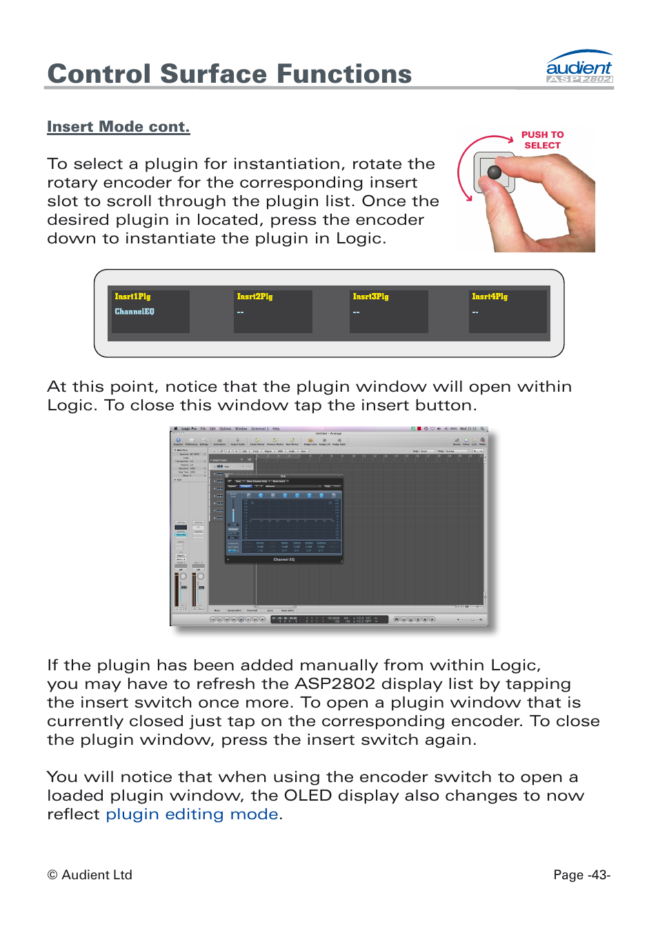 Control surface functions | Audient ASP8024 Dual Layer Control Module User Manual | Page 43 / 47