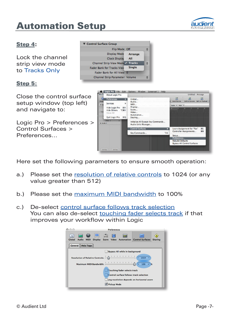 Tweaks + settings, Automation setup | Audient ASP8024 Dual Layer Control Module User Manual | Page 7 / 47