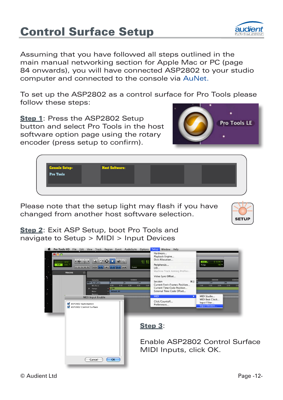 Control surface setup | Audient ASP8024 Dual Layer Control Module User Manual | Page 12 / 42