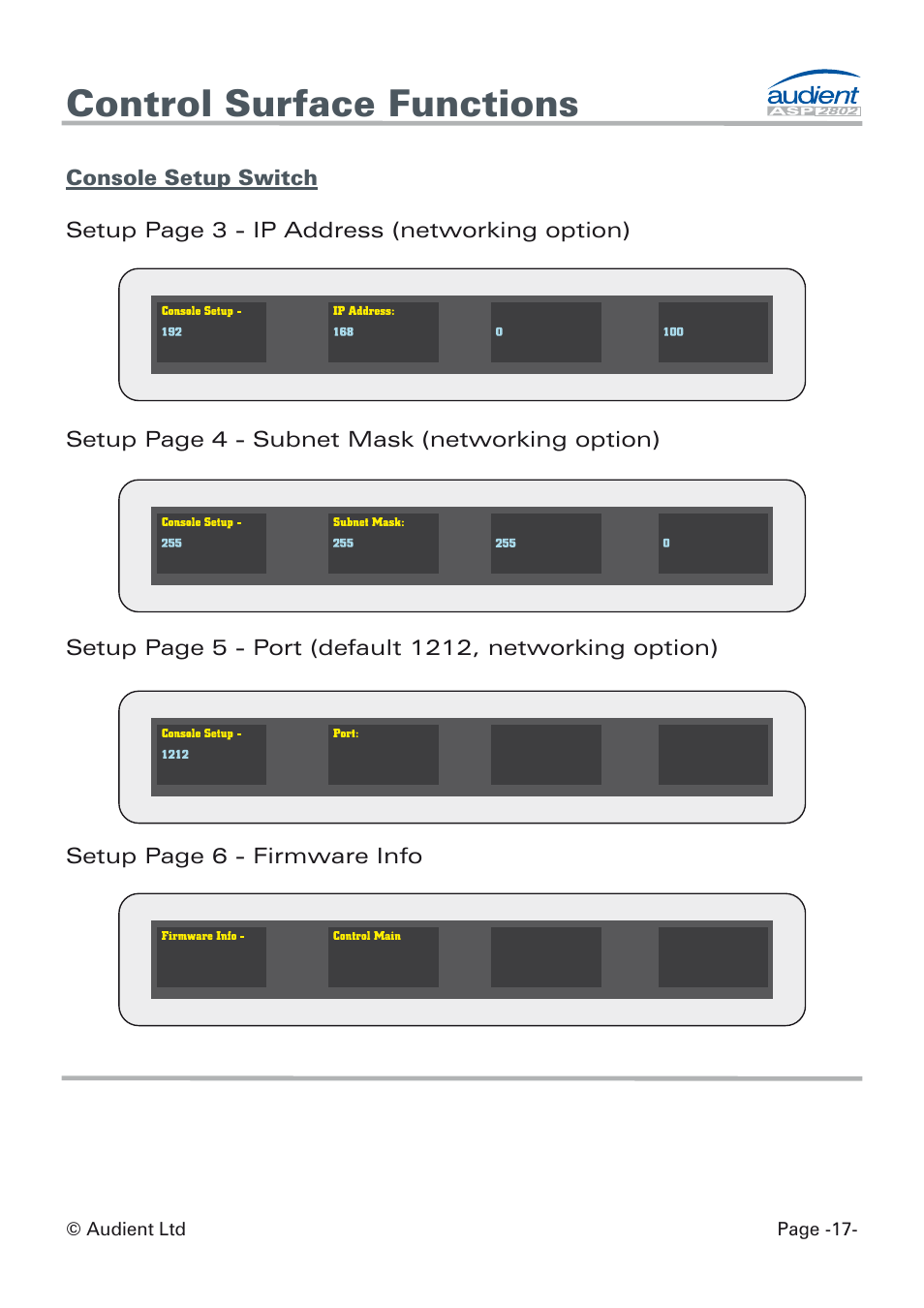 Control surface functions | Audient ASP8024 Dual Layer Control Module User Manual | Page 17 / 42
