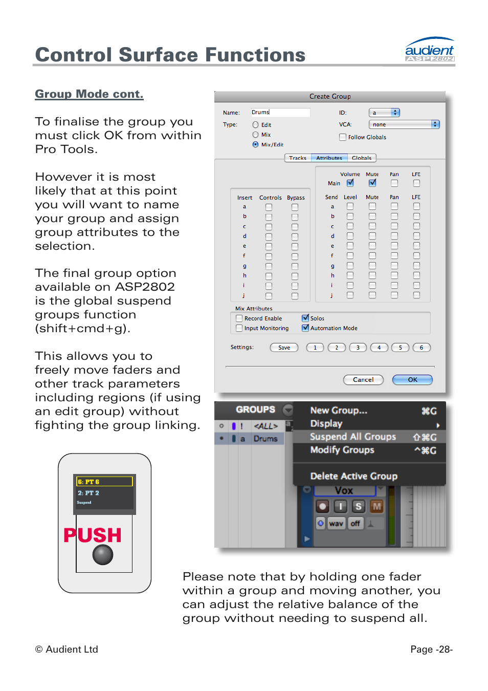 Control surface functions | Audient ASP8024 Dual Layer Control Module User Manual | Page 28 / 42