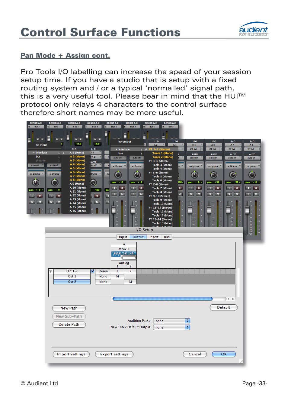 Control surface functions | Audient ASP8024 Dual Layer Control Module User Manual | Page 33 / 42