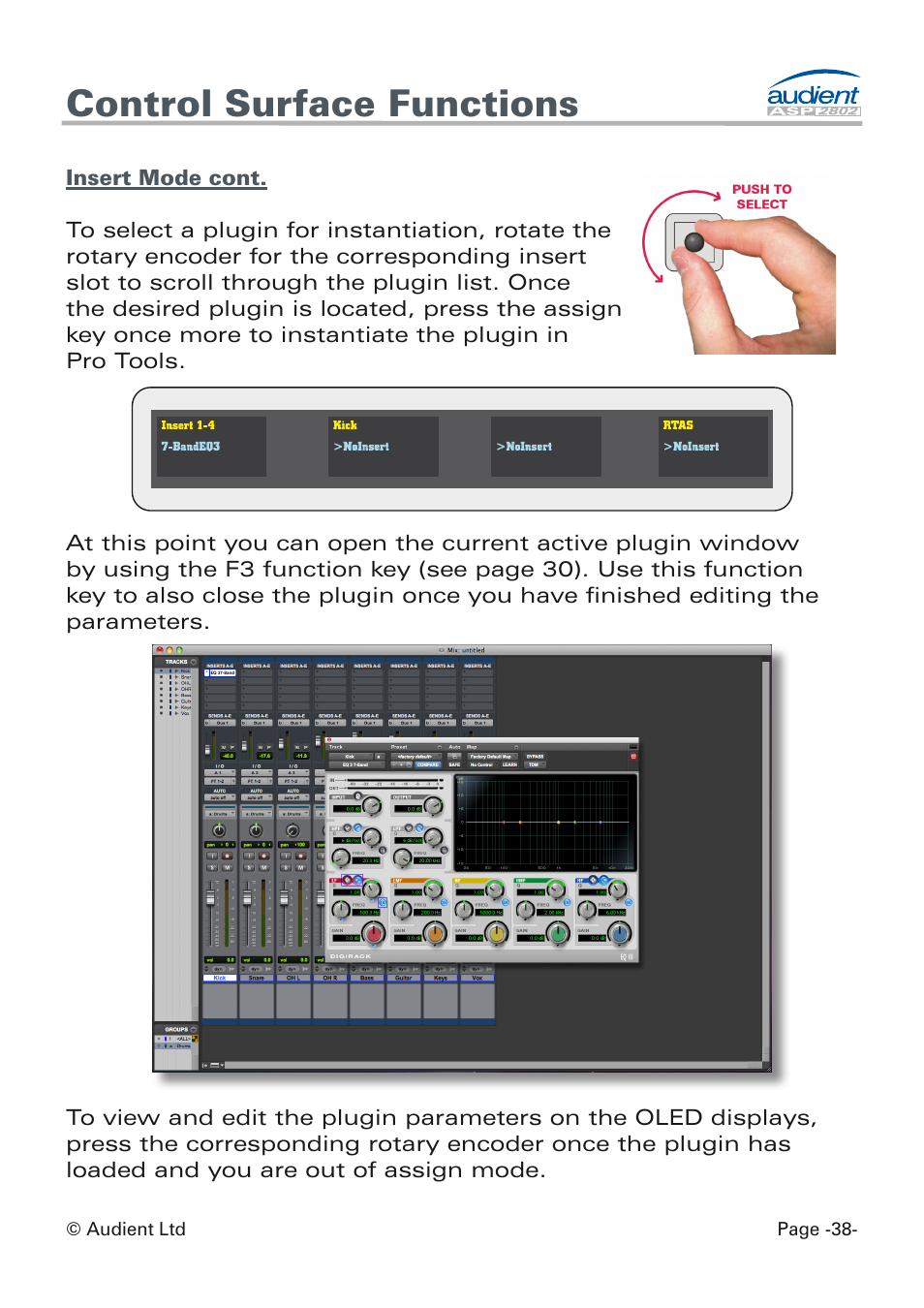 Control surface functions | Audient ASP8024 Dual Layer Control Module User Manual | Page 38 / 42